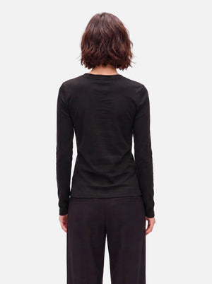 Back view of #Black Wool Blend Crew Neck Base Layer Top