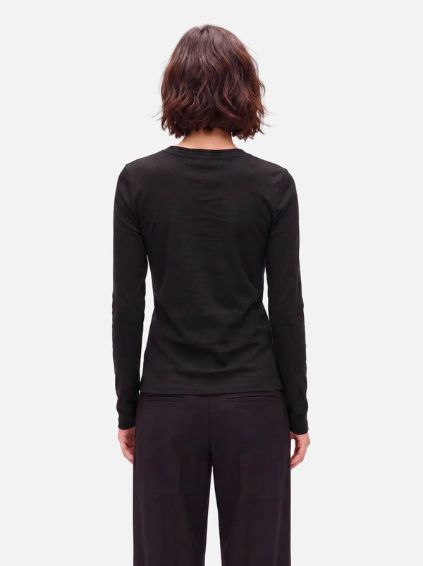 Back view of #Black Wool Blend Crew Neck Base Layer Top