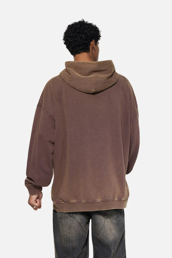 Back view of #Brown Vintage Washed Gradient Hoodie