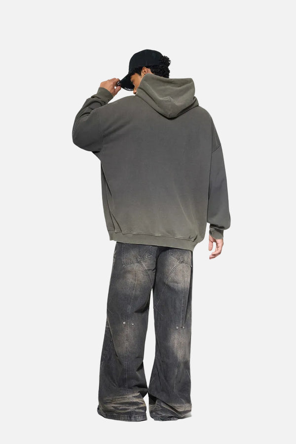 Back view of #DarkGrey Vintage Washed Gradient Hoodie