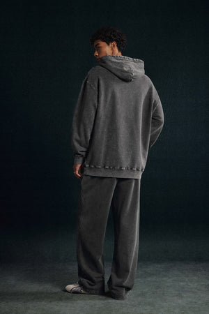 Back view of #Darkgrey Heavyweight Wax Dyed Vintage Hoodie