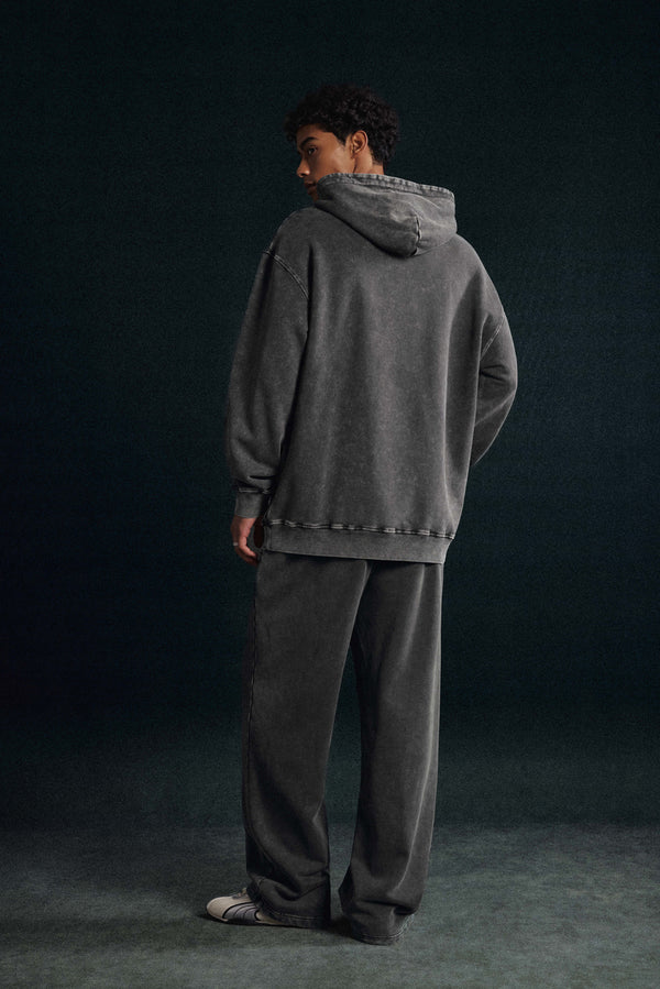 Back view of #Darkgrey Heavyweight Wax Dyed Vintage Hoodie