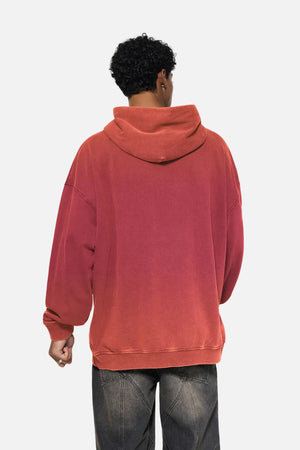 Back view of #Red Vintage Washed Gradient Hoodie