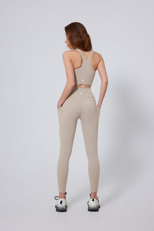 womens #Beige Anniou racerback sports bra and high waist leggings 