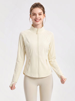 #Beige Fitted Stand Collar UPF50 Sun Jacket