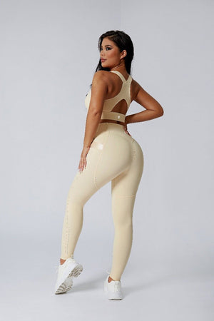 #Beige High Waist Hip Lift Leggings with Butt Lift