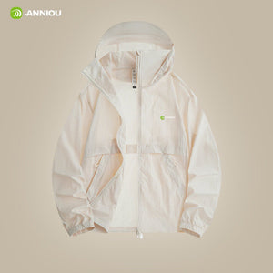Beige Hooded Full Zip Top UPF 100+
