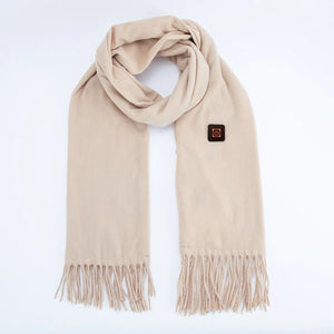 Beige Long Heated Scarve with Fringes
