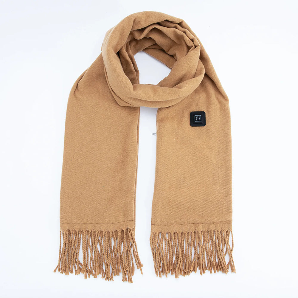 Beige Long Heated Scarve with Fringes