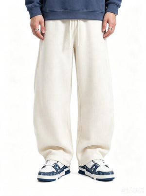 #Beige Men's Loose-fitting Curved Trousers