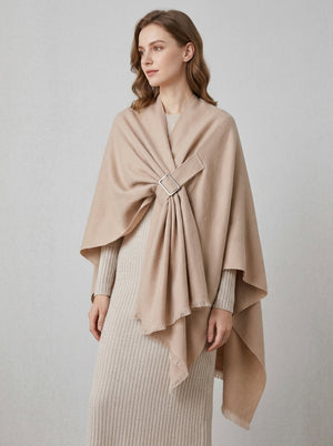 #Beige Women Fringe Poncho Shawl Wrap Cape Scarf
