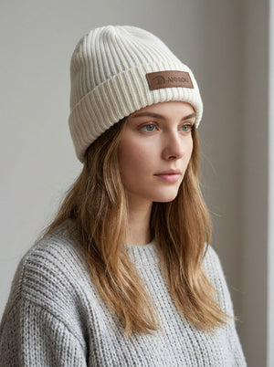 #Beige Women Korean  Ear Flap Knit Beanie Hat