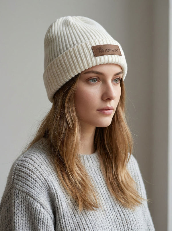 #Beige Women Korean  Ear Flap Knit Beanie Hat