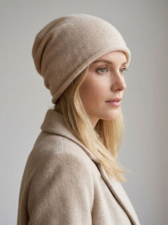 #Beige Women Pure Cashmere Slouchy Beanie Hat