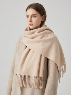 #Beige Women Solid Cream Herringbone Woven Scarf