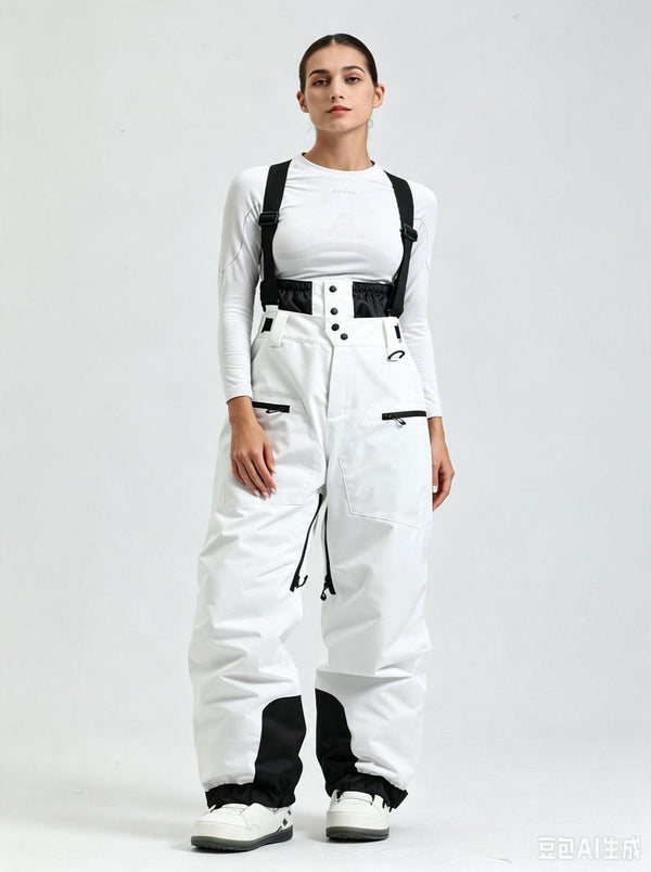 #Beige Women's Suspender Ski Bib Pants