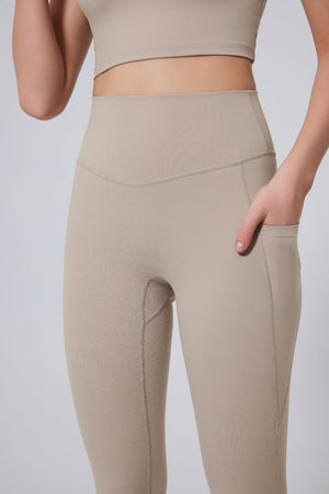 #Beige high waist leggings