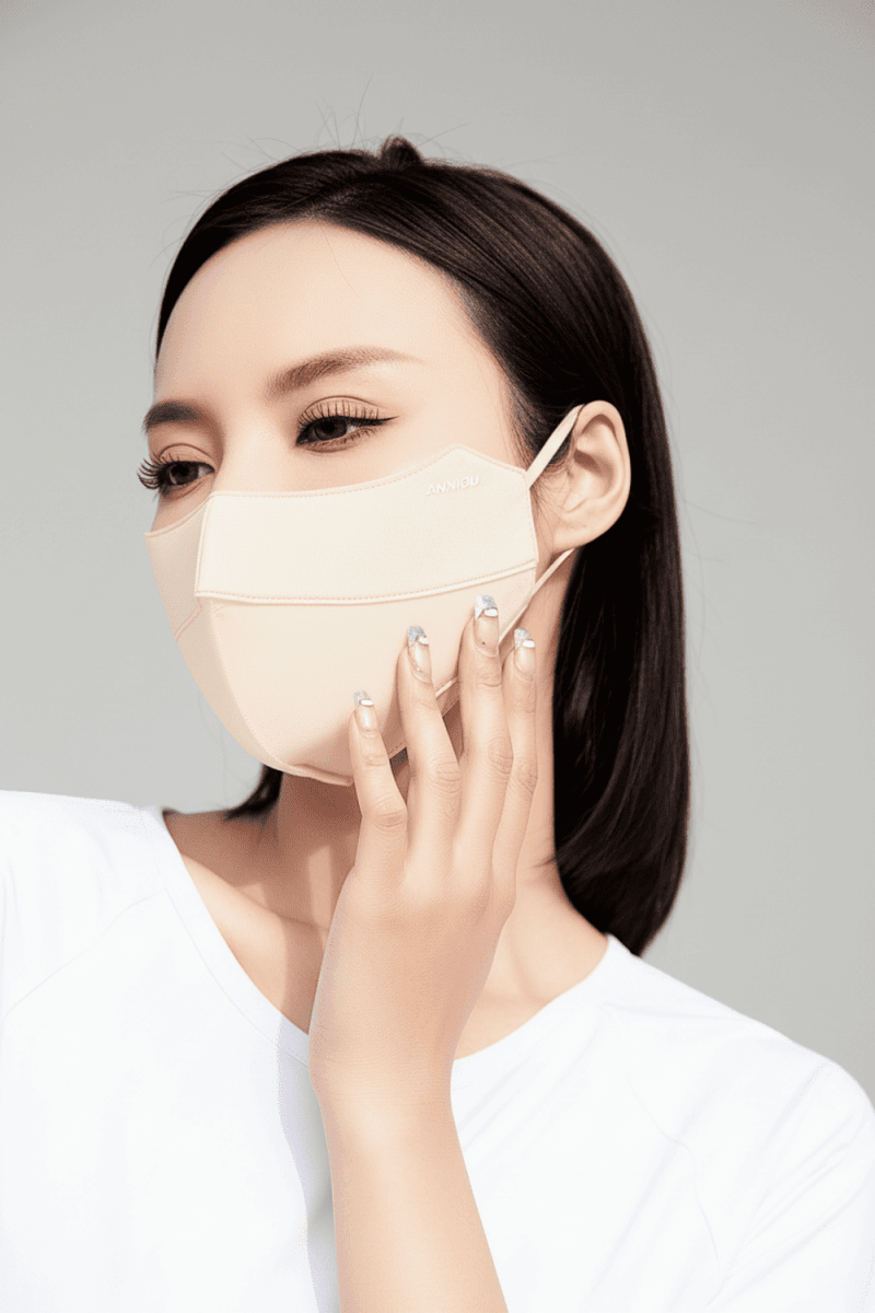 Beige uv silk face mask upf 50+