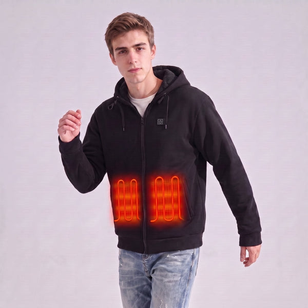 #Black 5 area Heated Zip Up Hoodie