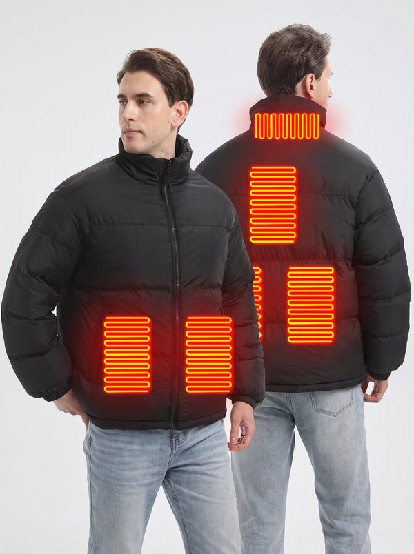 #Black 6 Area Color Block Heated Quilted Jacket