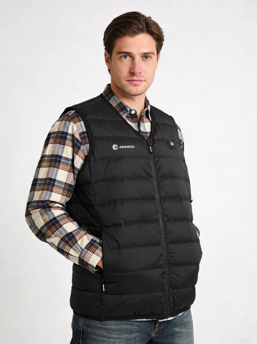 #Black Carbon Fibre V-Neck Heated Gilet