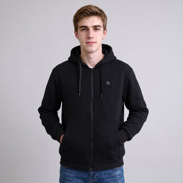 #Black Casual Mens Heated Zip Up Hoodie
