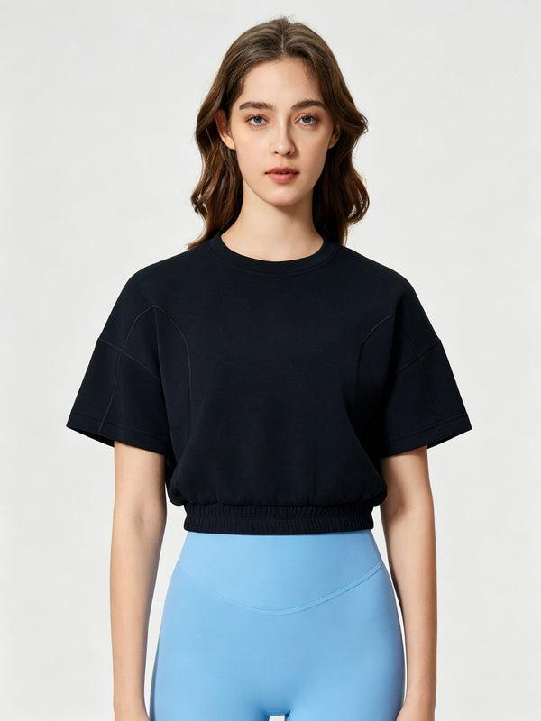 #Black Cropped Air Layer Sweatshirt Tee
