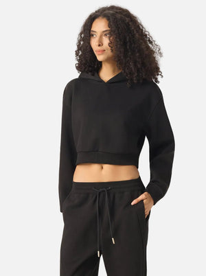 #Black Cropped Boxy Heavyweight Hoodie