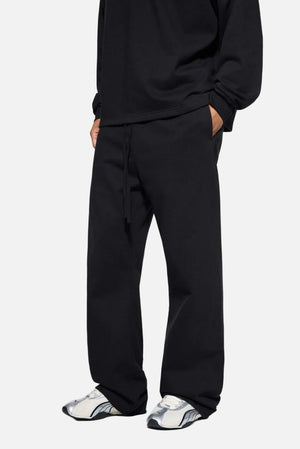#Black Drawstring Straight Leg Sweatpants