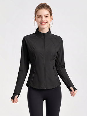 #Black Fitted Stand Collar UPF50 Sun Jacket