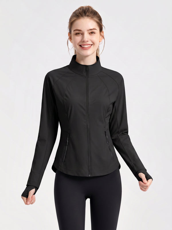 #Black Fitted Stand Collar UPF50 Sun Jacket