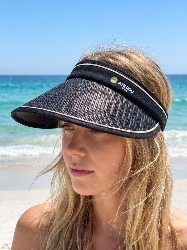 #Black Foldable UPF50+Straw Hat