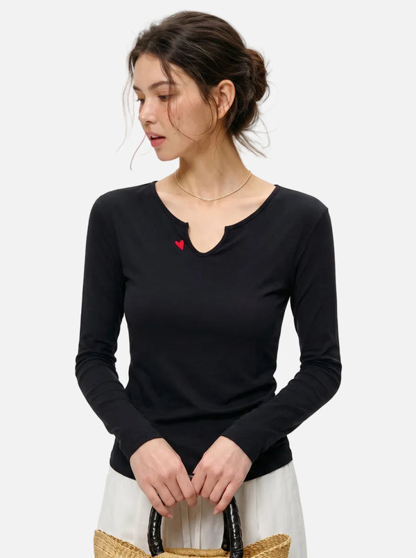#Black Heart Embroidered Long Sleeve Top