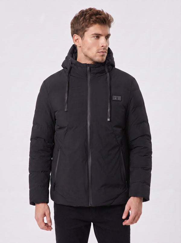 #Black Heated Hooded Padded Jacket