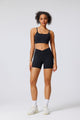 Black High Waist Peach Hip Yoga Shorts and sports bra