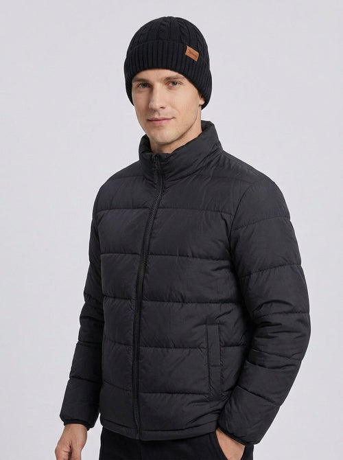 #Black Men Cable Knit Beanie Hat