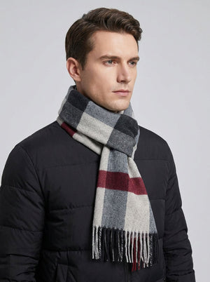 #Black Men Plaid Fleece Lined Scarf
