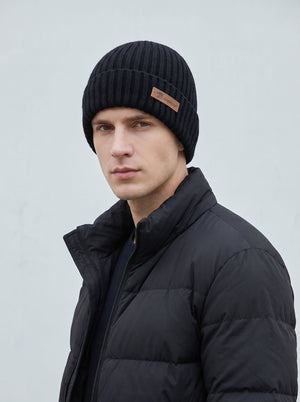 #Black Men Rib Knit Beanie Hat