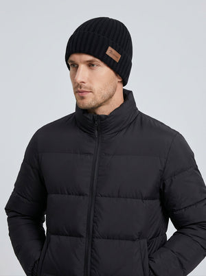 #Black Men Rib Knit Beanie Hat