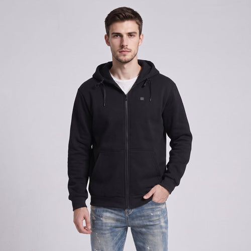 #Black Mens 5 Area Heated Full Zip Hoodie