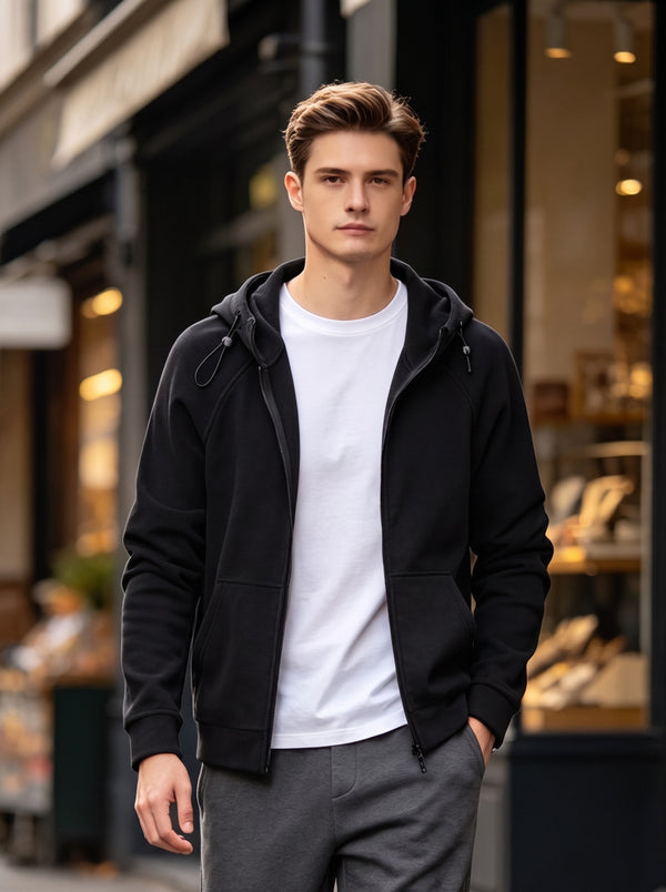 #Black Mens Fleece Zip Up Hoodie