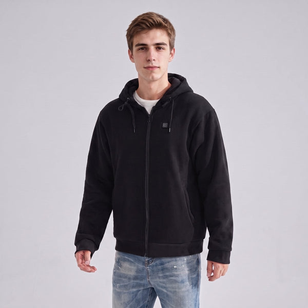 #Black Mens Heated Zip Up Hoodie