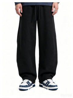 #Black Men's Loose-fitting Curved Trousers
