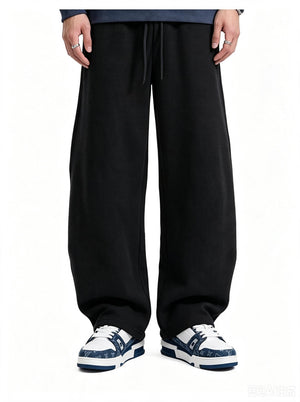 #Black Men's Loose-fitting Curved Trousers
