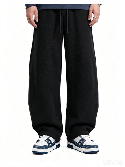 #Black Men's Loose-fitting Curved Trousers