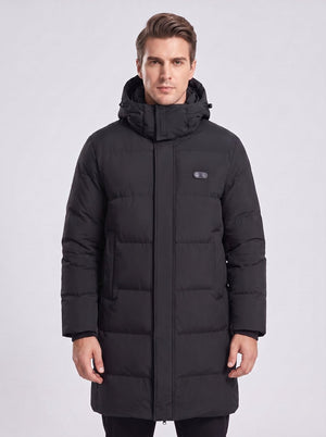 #Black Mens Mid Length Heated Quilted Jacket