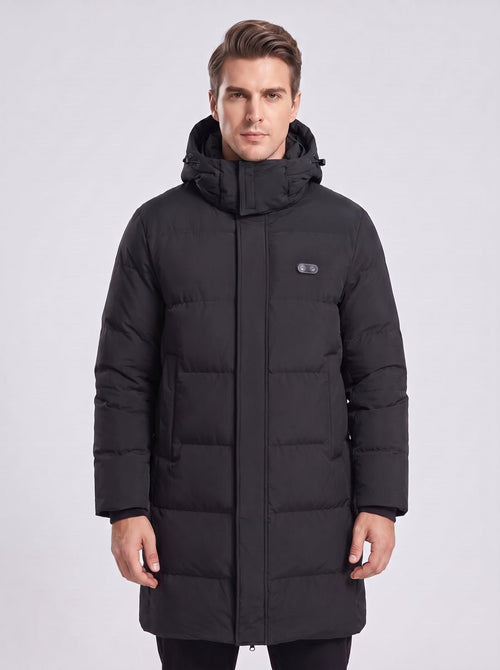 #Black Mens Mid Length Heated Quilted Jacket
