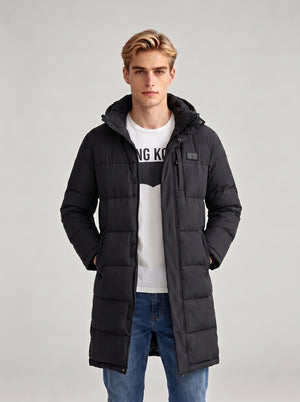 #Black Mid Length Heated Quilted Jacket