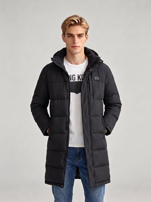 #Black Mid Length Heated Quilted Jacket