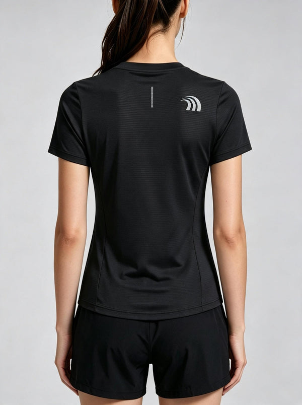 #Black Rear of Women's Crew Neck Quick-drying T‑Shirt